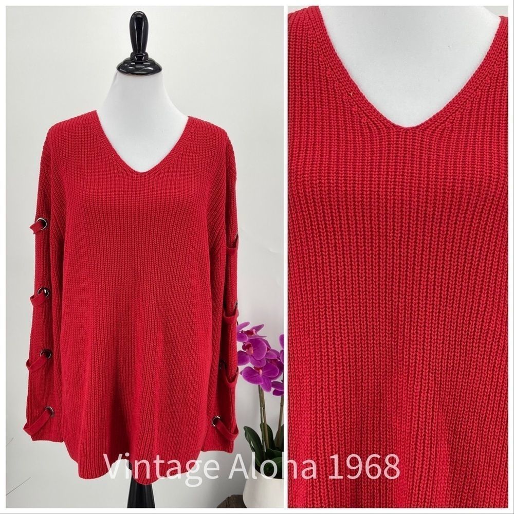 $85 City Chic Holiday Red V Neck Sweater Women 16